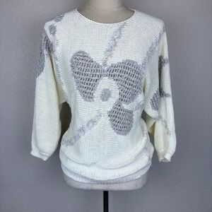 Vintage 70s Rochelle California Women's Cream Abstract Knit Sweater‎ Size L